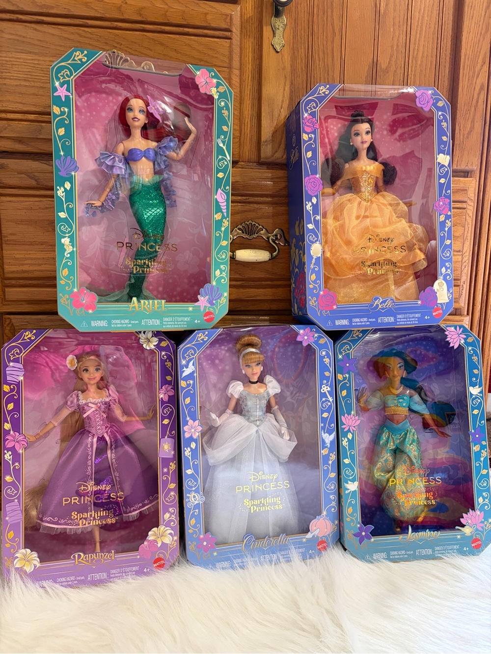 NEW Mattel Disney Princess Sparkling Collector Dolls Complete Set